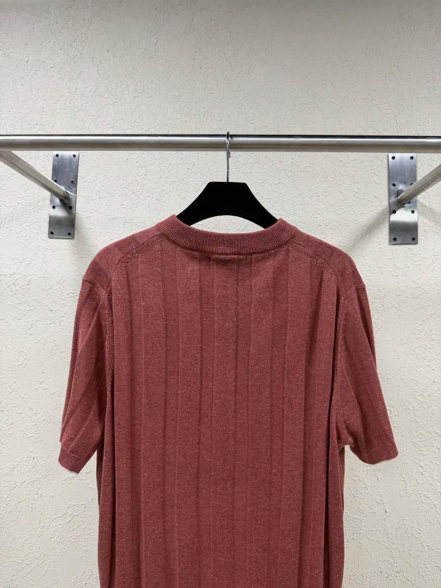 Branello Cuainelli Cotton Linen Blend Ribbed Pit Knit Button Henley Collar Short Sleeve Size: S M L XL